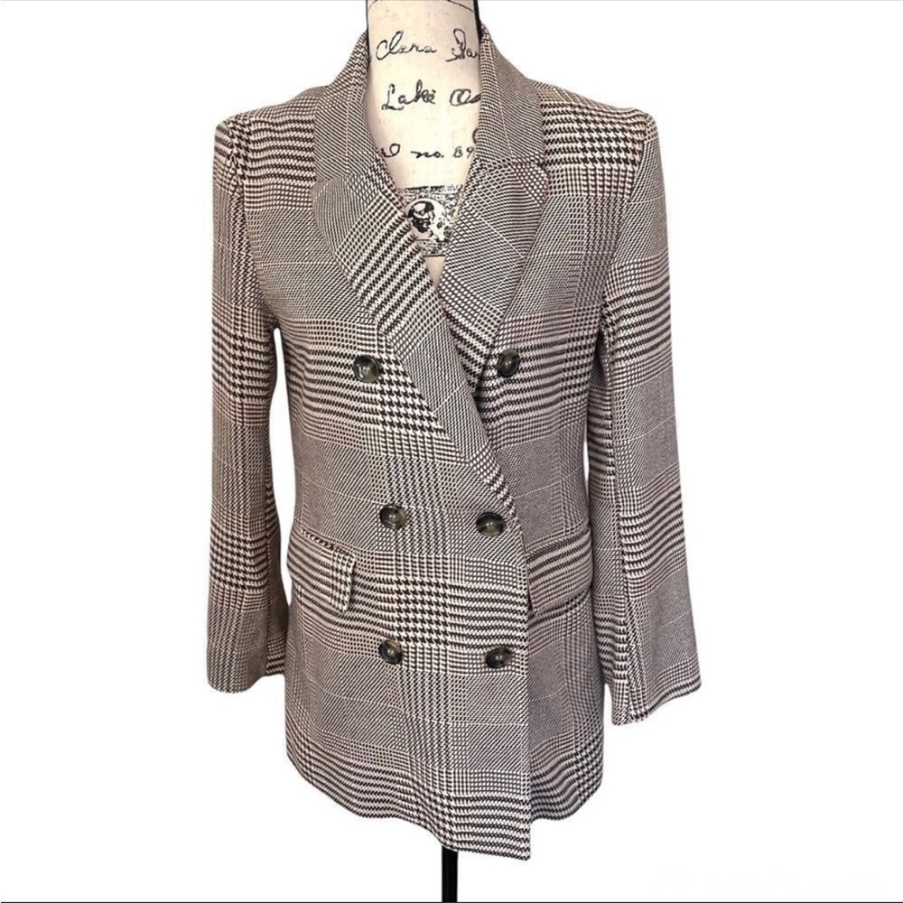 H&M Brown Double Breasted Houndstooth Oversized Blazer, Size 2